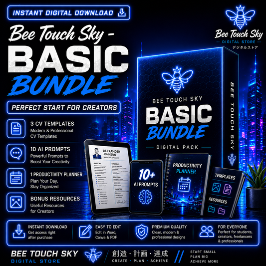 Bee Touch Sky - Basic Bundle | CV Templates, AI Prompts & Productivity Planner